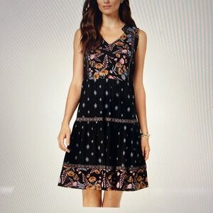 Style & Co Black Floral Printed Tiered Sleeveless Empire Waist Peasant Dress PM